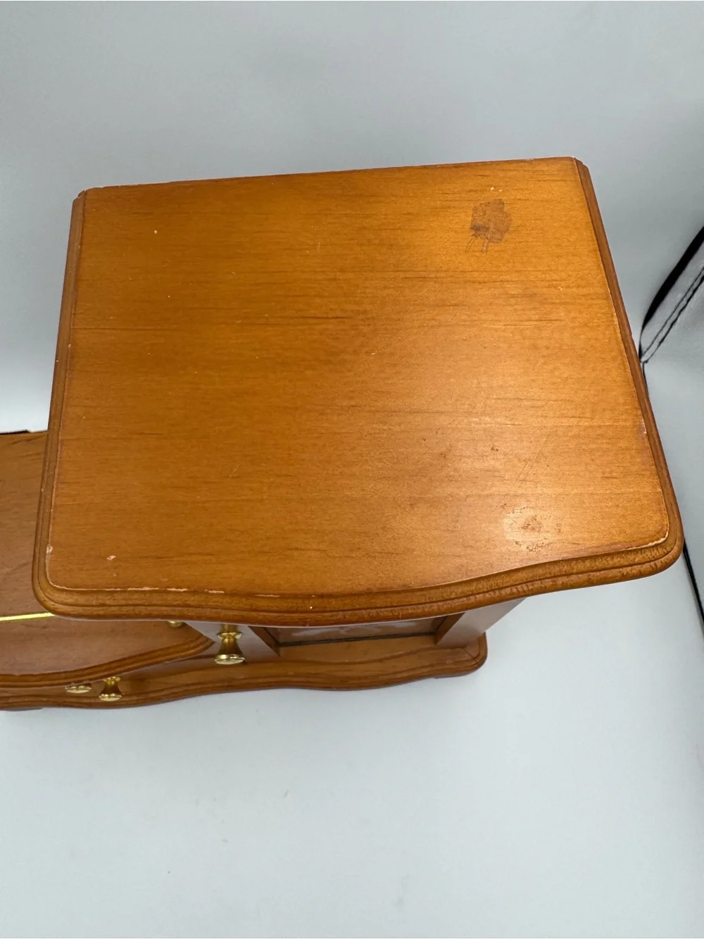 Vintage Musical Wooden Jewelry Box Armoire‎ Etched Glass Door w 2 Drawers